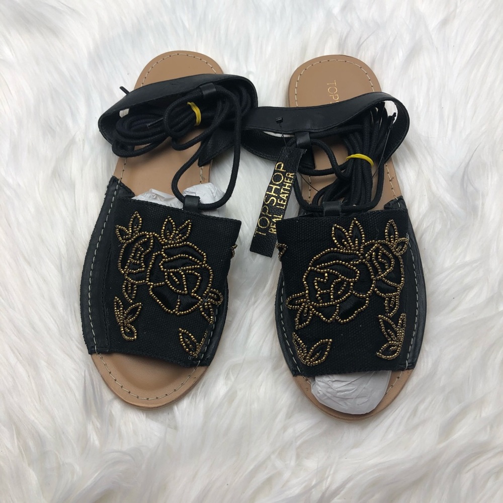 NWT Topshop Beaded Floral Wrap Sandals - Picture 4 of 6